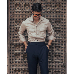 Pantalones casuales Pantalones de cintura alta de pierna recta drapeados para hombres Pantalones sólidos de hombres italianos rizados - Product Image 4