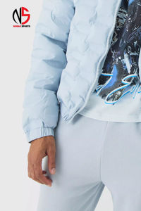 Chaqueta de hombre de último diseño, con capucha y sellado térmico, acolchada, en azul claro, a prueba de viento, con relleno de plumón, chaqueta de burbujas personalizada para hombre - Product Image 6