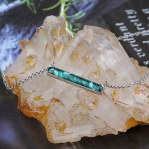 Nouvel Arrivage Collier Barre 3D Horizontale en Acier Inoxydable avec Pierres Précieuses Déchiquetées Délicates - Product Image 4