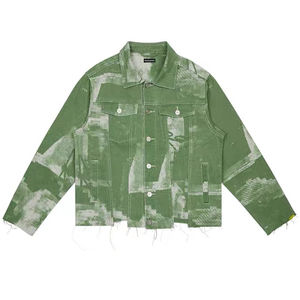 Vente en gros de vestes à la mode Veste en jean décontractée de couleur unie avec poche pour homme Veste teinte en vert Veste peinte personnalisée avec boutons - Product Image 1