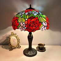 Lampe de table SIMIG en verre teinté antique, motif rose et libellule, design moderne, dôme vintage, lampe de bureau pour la maison et le bureau