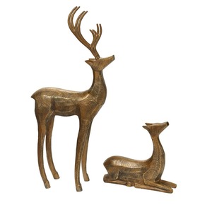 An Elegant Pair of Textured Bronze Deer Sculptures | A Timeless and <b>Artistic</b> <b>Set</b> for Year-Round Modern or Seasonal Decorating - Product Image 1