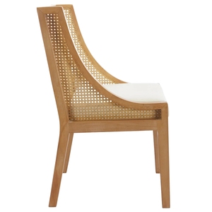 เก้าอี้ทานอาหารไม้สไตล์โมเดิร์นรักษ์โลก พร้อมพนักพิงหวายและเบาะหุ้มผ้า ดีไซน์แบบไม้สัก สำหรับร้านอาหาร โรงแรม และคาเฟ่ - Product Image 2