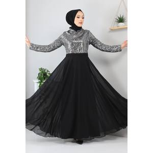 Vestido de Noche de Gasa con Volantes, Largo hasta el Suelo, Corte A, Cintura Imperio, Sencillo, Talla XL, Liso Teñido con Flores - Product Image 1