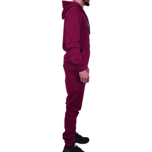 Ensemble de survêtement pour homme en molleton technique doublé, couleur bordeaux, avec sweat à capuche zippé et pantalon de jogging, élégant, respirant, en coton/polyester - Product Image 5