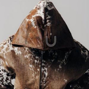 Sweat à capuche unisexe en cuir de vachette à double fermeture éclair, marron et blanc, séchage rapide, respirant, coupe-vent - Product Image 3