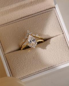 Pear Cut 12x8 Moissanite Bridal <b>Set</b> Floral Halo Engagement <b>Ring</b> With Matching Band Gold <b>Silver</b> Jewelry OEM - Product Image 1