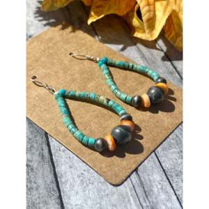 Navajo Handcrafted Turquoise & Sterling <b>Silver</b> <b>Pearl</b> Drop <b>Earrings</b> - Product Image 2