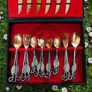 Juego de Cubiertos de Cobre Vintage, Edición Nueva, Elegante, Estilo Medieval, 30 Piezas, con Caja, para Camping y Comedor - Product Image 4