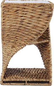 Table d'appoint en jacinthe d'eau avec plateau en verre, table d'appoint en herbe de mer ondulée naturelle, fabricant de meubles vintage en gros - Product Image 3