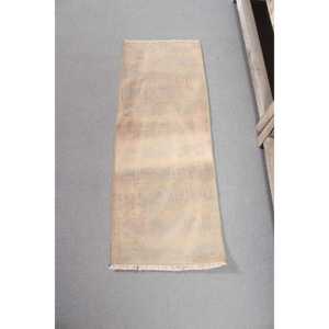 พรมคิลิมวินเทจขนาดเล็ก 1.1x3 ฟุต (34x90 ซม.) พรมลายพรางสีเบจแบบตุรกี - Product Image 1