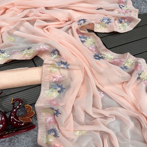 Dernier sari indien traditionnel exclusif en georgette douce, broderie imprimée, travail de séquence de zari, sari élégant pour mariage de mariée - Product Image 6