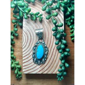 Pendentif Jeff James Jr Kingman en argent sterling turquoise, serti clos, motif cloche en or rose, incrustation de jade/quartz, charme moderne - Product Image 1