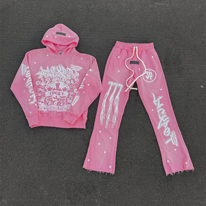 Conjunto de chándal estampado Morado para hombre, Sudadera con capucha y pantalones, conjunto de dos piezas, ropa de calle, ropa deportiva informal de moda, ropa al por mayor - Product Image 2