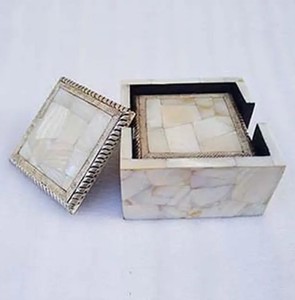 Posavasos indio de estilo clásico hecho a mano con incrustaciones preciosas Madre de perla Bandeja de té y café al por mayor para vajilla - Product Image 3