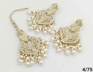 MOTIPEARL CHANDBALI, boucles d'oreilles plaquées or indien, boucles d'oreilles traditionnelles pendantes et tonifiantes, ensemble de boucles d'oreilles et de mangtikka pour femmes et filles - Product Image 3