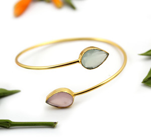 Venta al por mayor de oro ajustable pulsera Aqua Pink Calcedonia chapado en oro pulsera brazalete para joyería - Product Image 2