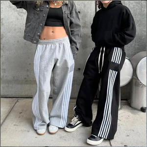 กางเกงสเวตเตอร์ถักตรงลายโค้งขาตรงทรงหลวมทรงขากว้างกางเกงด้านข้างผ้าฝ้ายลายทางสำหรับ100% จากอุตสาหกรรมที่น่าตื่นตาตื่นใจ - Product Image 2