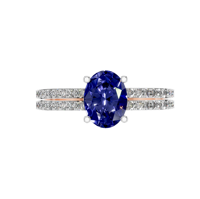 Bague de fiançailles élégante en saphir cultivé en laboratoire, or massif 9k 14k 18k plaqué rhodium, bijoux fins avec pierres latérales CVD