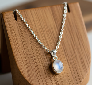 Comprar Cadena delicada de Plata de Ley 925 colgante de forma ovalada de piedra lunar Natural Bohemia colgantes de moda de cristal curativo regalo - Product Image 3