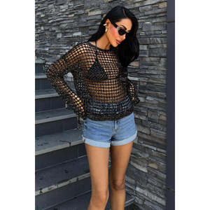 Blusa de punto calado brillante 1361 con detalle de bolsillo para ocasiones festivas - Product Image 5