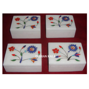 Caja de Joyería de Diseño Creativo con Incrustaciones Florales de Mármol Blanco, Acabado Fino y Pulido Suave, para Regalo de Boda - Product Image 1