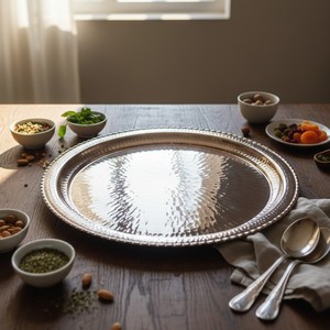 ถาดเสิร์ฟทองแดงและสแตนเลสสตีล งานแฮนด์เมด สไตล์โบราณ เป็นมิตรกับสิ่งแวดล้อม ถาดอาหารตกแต่ง ถาดโลหะทำมือ - Product Image 3