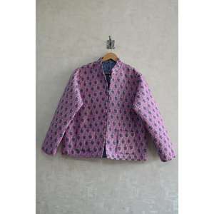 Chaqueta Ligera Hecha a Mano Reversible Acolchada de Algodón Tejido para Mujer, Estampado Floral en Bloques, Manga Larga, Invierno - Product Image 1