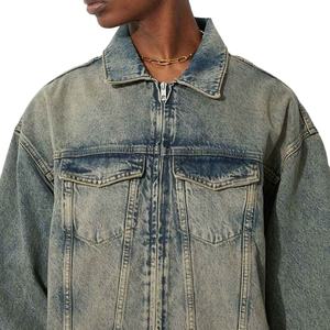 Veste en jean de coton pour hommes de haute qualité, respirante, grande taille, fermeture à glissière complète, veste d'extérieur décontractée pour hommes pour l'automne et l'hiver - Product Image 2