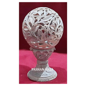 New Design Round Shape Natural Soapstone Hand <b>Leaf</b> Carving Tea <b>Light</b> Candle Holder for Home and Hotel Decorative Table Piece - Product Image 1