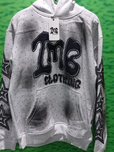 เสื้อมีฮู้ดแบบสวมหัวแขนยาวผ้าคอตตอน100% ผ้าคอตตอนผ้าปะติดพลอยเทียมปักลายปักลายพระอาทิตย์ตกใส่สบายโอเวอร์ไซส์ผ้าคอตตอน - Product Image 5