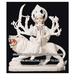 Statue de dieu religieux en marbre blanc pur, Statue de Maa Durgaa Ji pour le culte, Statue décorative de bureau et d'hôpital - Product Image 1