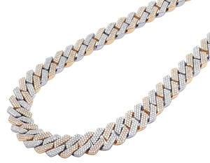 Two Tone Cuban Link Chain in S925 Sterling <b>Silver</b> With Round Moissanite Diamond Iced Out <b>Necklace</b> <b>for</b> <b>Men</b> Women - Product Image 2