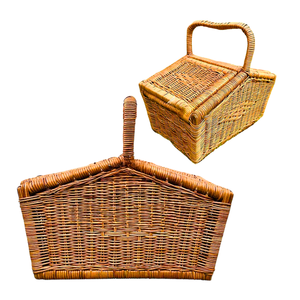 Panier de pique-nique en rotin élégant avec cadre en bois Panier de récolte en osier idéal pour les couples - Product Image 1