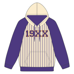 Sweat à capuche Omega Fraternity à rayures, neutre avec manches raglan violettes, logo en chenille, Divine Nine, année de fondation 19XX - Product Image 2