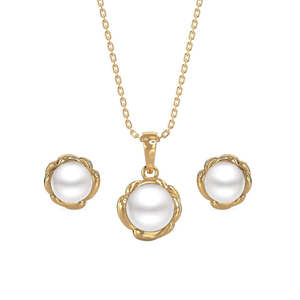 Fino # # # #   Juego de Pendientes CLARA de Plata de Ley 925 con Perla Real Aki y Baño de Oro y Rodio, Regalo Perfecto para Mujeres y Niñas - Product Image 1
