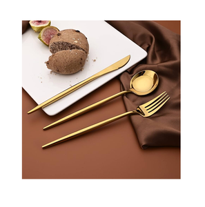 ชุดช้อนส้อมทองเหลืองเครื่องใช้บนโต๊ะอาหารสำหรับบ้านโรงแรมห้องครัวและบนโต๊ะทำจากมิเรอร์ช้อนเหล็ก - Product Image 6