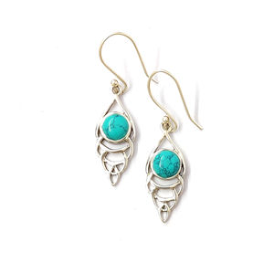 Modernos Pendientes Colgantes y de Botón en Turquesa con Patrón Geométrico, con Perla y Diamante, Ideales para Fiestas o Regalos - Product Image 1