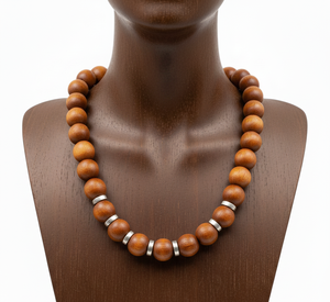 Unisex 18-Inch Tibetan Silver 8mm 14K Gold Plated Lock Trendy Geometric Fashion Scented Wood <b>Beaded</b> Necklace <b>Men</b> Gift - Product Image 3