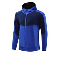 Jaket Training Sepak Bola Custom Full Zip Hoodie 100% Poliester Pria Cepat Kering Bernapas Pakaian Tim Saku Musim Gugur