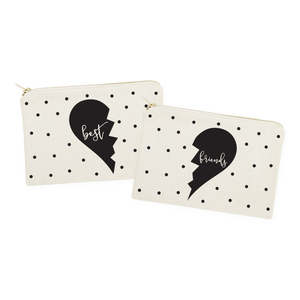 Lot de 2 trousses de maquillage portables en toile de coton à pois pour meilleures amies - Product Image 1