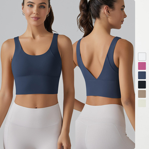 Soutien-gorge de sport pour femme à séchage rapide, antibactérien, col en V profond, maintien moyen, bretelles fines, dos torsadé, pour yoga, course à pied et exercice - Product Image 3