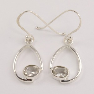 Pendientes de piedras preciosas de topacio blanco, pendientes de piedra de Plata de Ley 925 sólida para mujeres y niñas, Pendientes colgantes de plata, joyería - Product Image 4
