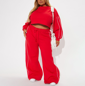 Nouveauté 2025 OEM Pantalon de survêtement pour femme, style streetwear, coupe large, devant plat, taille haute, taille élastique, en mélange de coton écologique, style vintage - Product Image 1