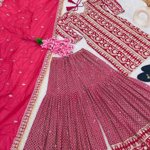 Dernière styliste Faux Georgette avec broderie lourde Séquence Travail Sharara Suit By FabZone - Product Image 1