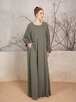 Vestido de Oración para Mujer, Estilo Modesto, Ligero, de Color Sólido, Manga Larga, Corte Holgado, Largo hasta el Suelo, Hijab de Poliéster para Musulmanas, Superventas