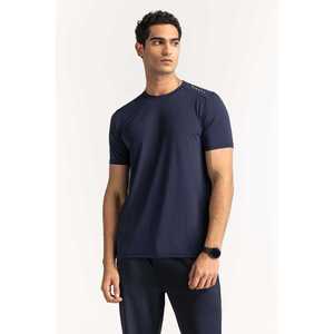 T-shirt en maille texturée bleue 300 GSM en polyester, coupe ample, épais, basique, décontracté, streetwear, vêtement vierge personnalisable - Product Image 2