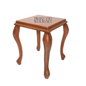 Mesa Auxiliar Clásica Cuadrada de Madera Maciza con Elegantes Patas Curvas Cabriole y Acabado Natural para Decoración de Esquinas de Sala de Estar - Product Image 5