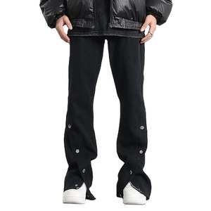 Customized Acid Wash Men's Streetwear Jogger <b>Pant</b> Distressed Cotton Sweatpants Button Side Flared Wide Leg Mid Waist Baggy Style - Product Image 1