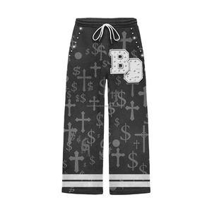 Premium 320 GSM cotton polyester fleece sweatpants green printed <b>fabric</b> reflective panel <b>rhinestone</b> embroidered logo - Product Image 3
